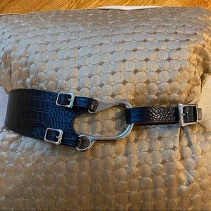 Black crocodile texture  embossed Leather belt
